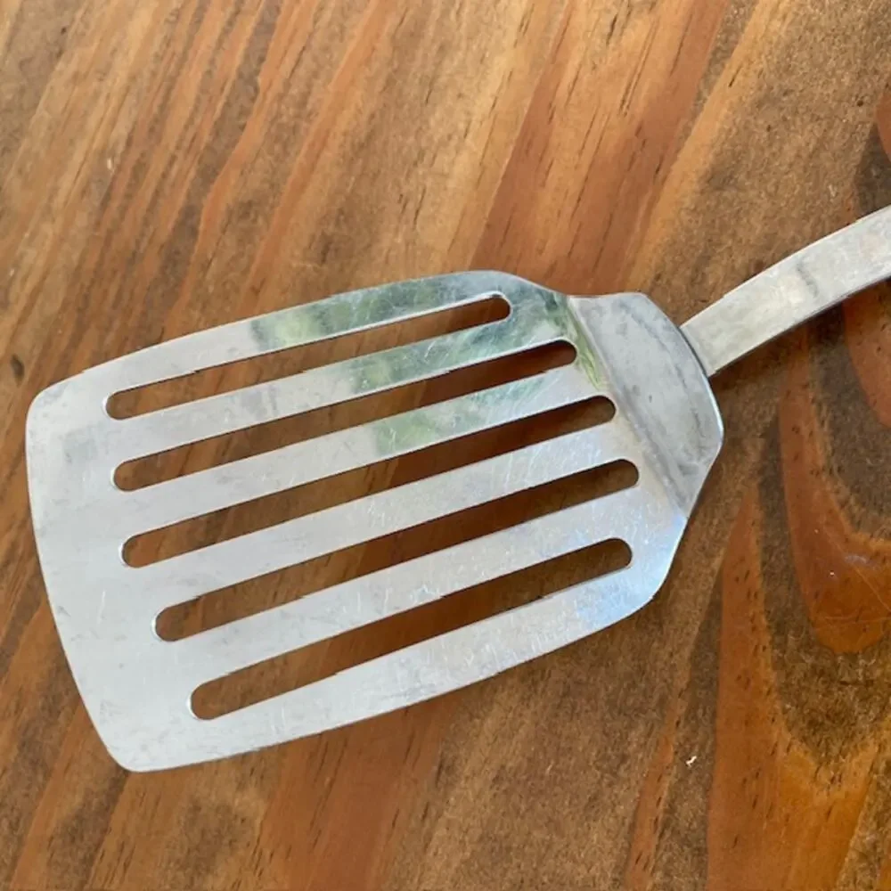 Vintage Slotted Spatula with Wooden Handle, Turner, Flipper